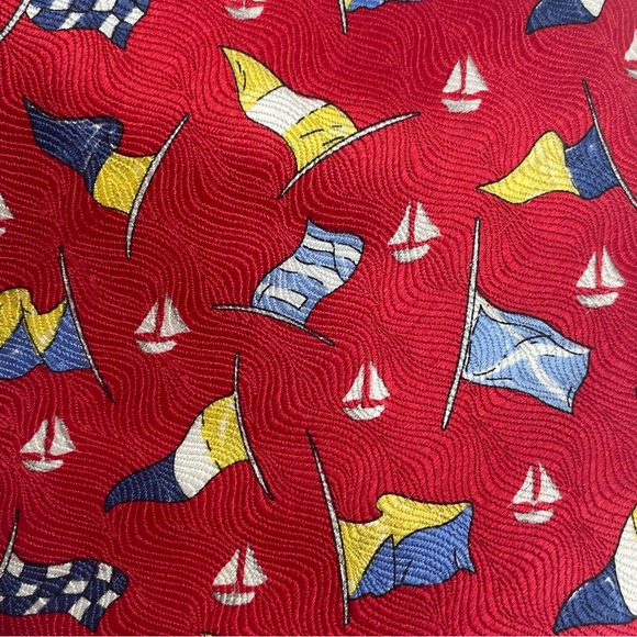 Lands End Nautical Tie 100% Silk Sea Flags Sailboats Boats Pattern Necktie Red - Picture 12 of 13